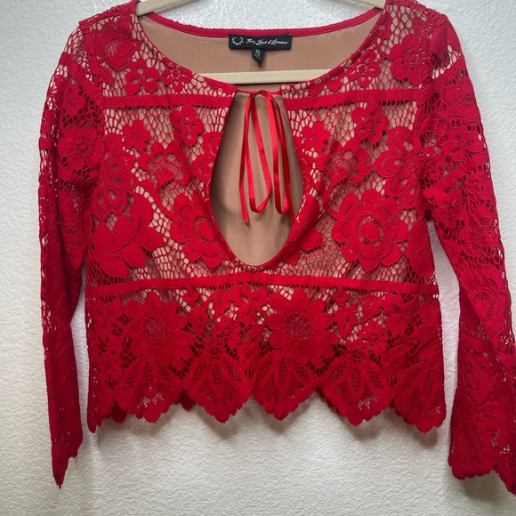 For Love and Lemons Gianna red lace top crop with attached lining Sz small - Picture 8 of 12